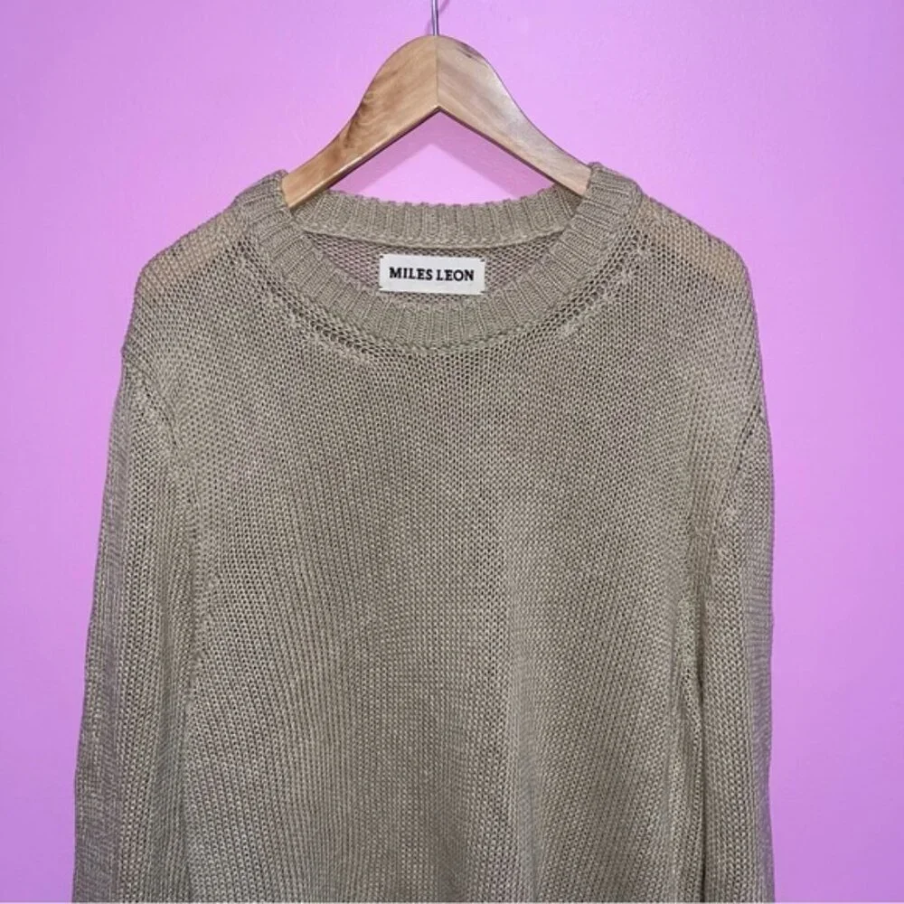 Miles Leon Linen Cotton-Blend‎ Sweater Men’s XL Mushroom Tan